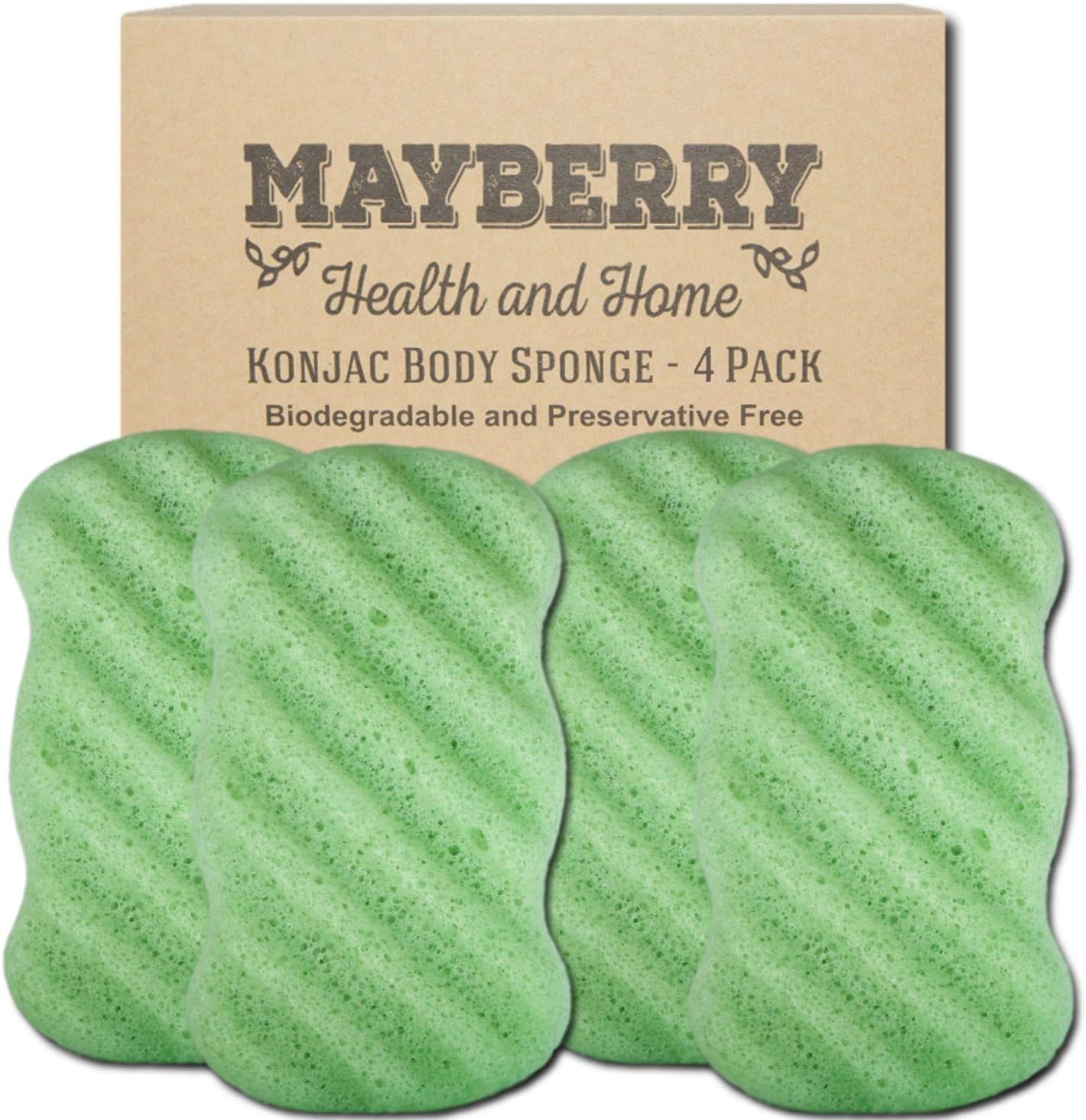 Konjac Body Sponge (4 Pack) Individually Wrapped Green Tea Konjac Sponges (Green) Offer a Gentle Cleansing Experience for Softer More Radiant Skin