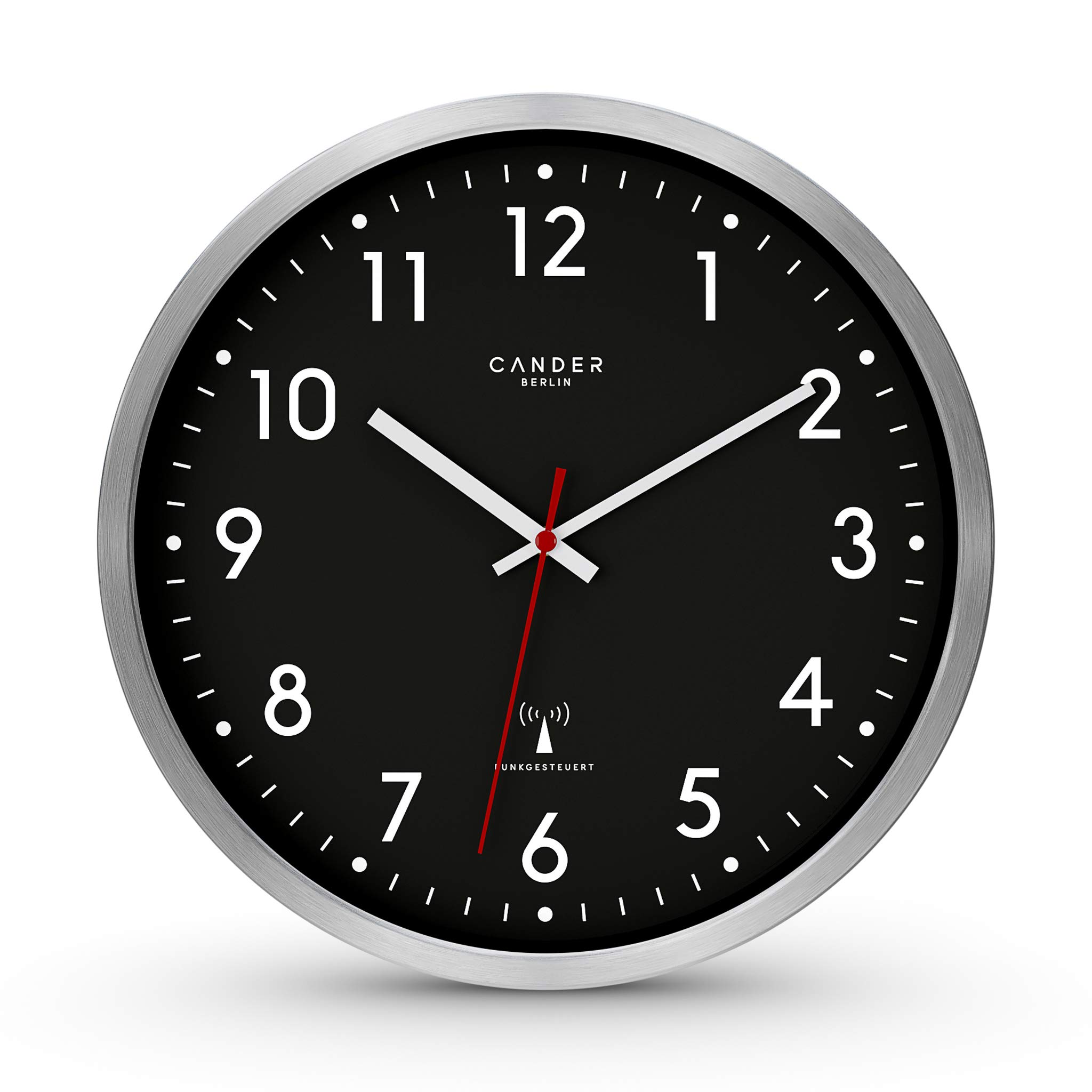 Onetime MNU 3300 Black Radio-Controlled Wall Clock Made Of Aluminium with Silent Sweep Clockwork - 12 Inches (Diameter) 30.5 cm