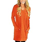 LERUCCI Tunic Sweatshirts for Women V Neck Casual Long Sleeve Loose Pockets Tunic Tops Comfy Blouse T-Shirt Orange S