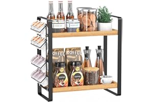 LEMIKKLE Coffee Station Organizer for Counter, 2 Tier Wooden Shelf for Coffee Bar Accessories, Organizer for Kitchen, Home, O