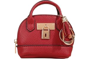 QeenRTUU Mini Tote Bag Keychain Coin Purse Pu Leather Key Chain Small Change Purse for Women Keychain Pouch Mini Makeup Bag Cute Zipper Coin Purse Small Wallets (Red)