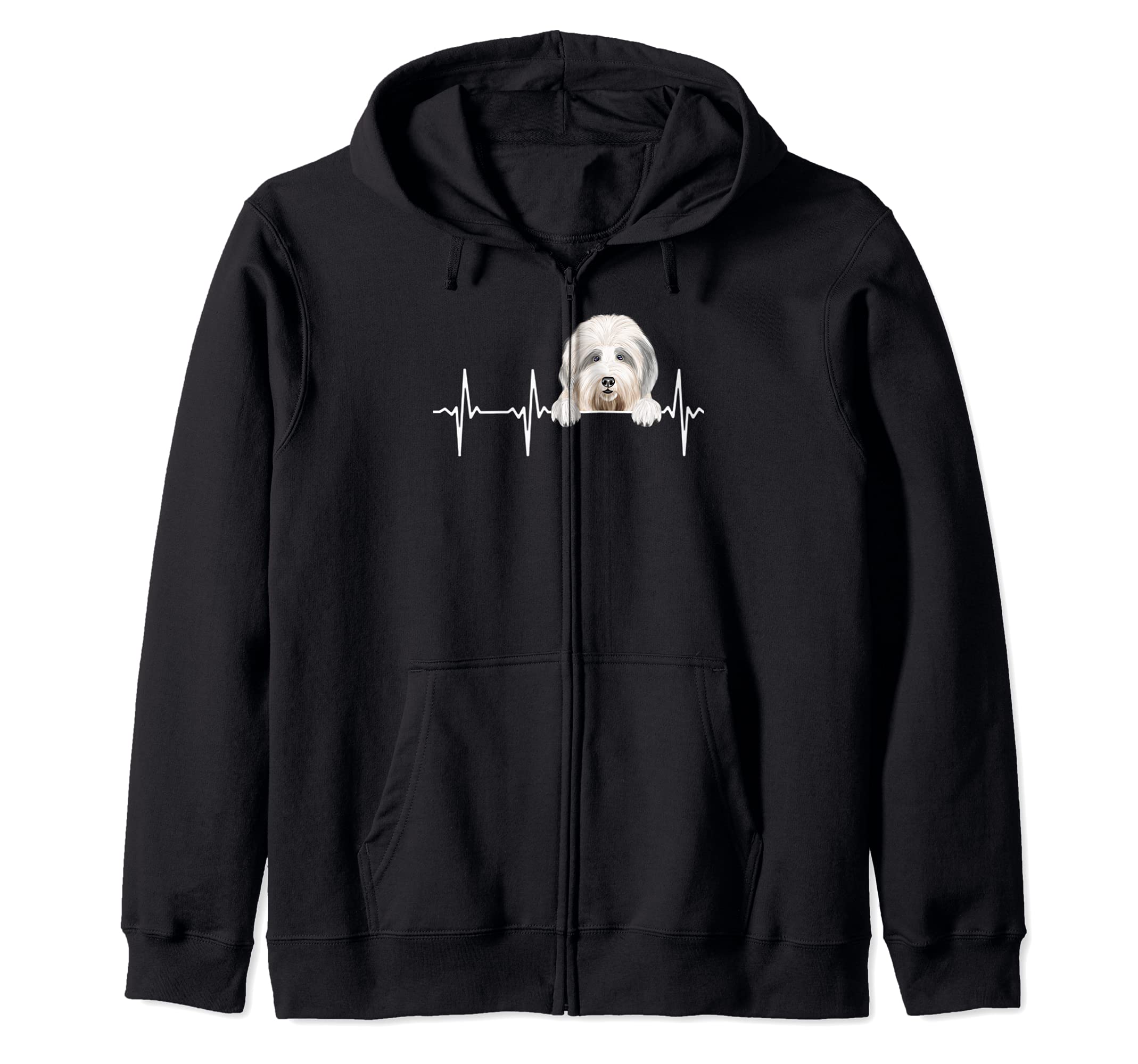 Funny Dog Heartbeat For Old English Sheepdog Lovers Zip Hoodie
