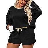 LALAGEN Womens Plus Size 2 Piece Outfits Pajamas Set Shorts Fleece Fall Matching Lounge Set Casual Sweatsuit