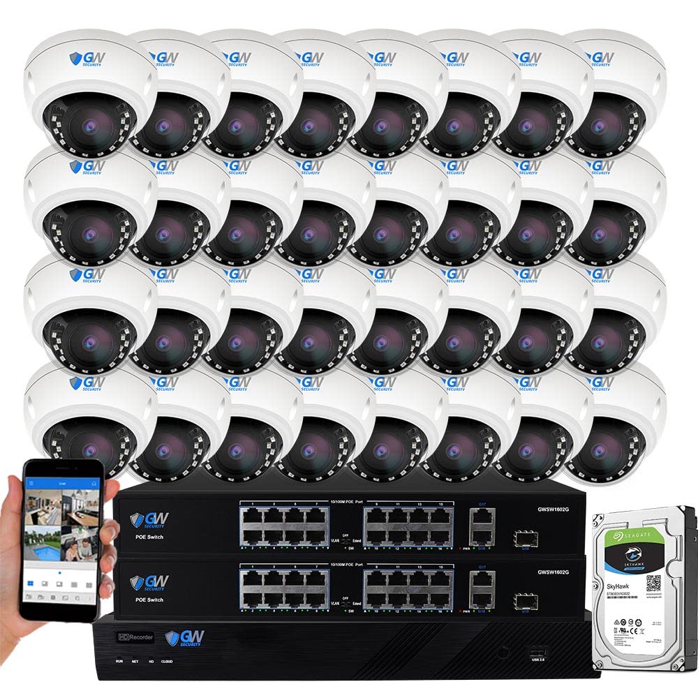 Photo 1 of GW Security 32 Channel 4K NVR 8MP AI Human & Vehicle Detection Security Camera System with 32 UHD 4K 2160P Microphone PoE Outdoor/Indoor Weatherproof IP Security Dome Cameras