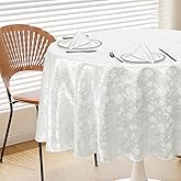 Cobedzy White 60" Round Satin Tablecloth, Jacquard Stain Resistant Table Cloths Wrinkle Free Tablecloth, Silkly Soft Table Cover for Dining Room/Party/Wedding/Banquet/Events