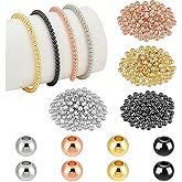 PH PandaHall 400pcs 4 Colors 18K Gold Plated Beads 4mm Metal Bracelet Beads Brass Spacer Beads Round Ball Beads Small Loose Spacer Beads Stackable Beads for Bracelets Necklace Beading Crafts Making