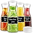 Set of 4 Glass Carafe with 8 Lids, 1 Liter /34oz Beverage Serveware Carafe, Beverage Pitcher Carafe Set for Mimosa Bar, Brunc