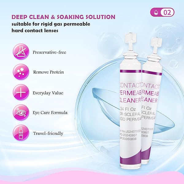 LIFVEAN CONTACT LENS SOLUTION SOAKING CLEANER, EVERYDAY USE TO REMOVES PROTEIN DEPOSITS, FOR RIGID GAS PERMEABLE LENSES STANDABLE SINGLE USE VIALS, 0.34 FL OZ (PACK OF 30)