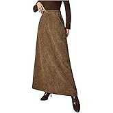 MakeMeChic Women's Business Casual Corduroy Skirt High Waisted Zip Up A Line Maxi Skirts