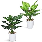 Artificial Monstera Plants 2PCS Small Fake Plants, Artificial Potted Plant Bathroom Decor Indoor Faux Tropical Plant Realistic Artificials for Home Office Table Bathroom Shelf Desktop Décor 11.8 Inch