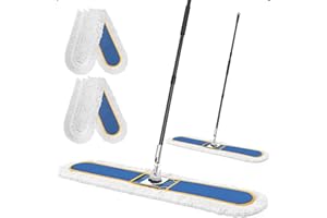 CLDREAM 48" Commercial Industrial Dust Mop for Floor Cleaning, Large Floor Dust Broom with Washable Mops Pads, Wet Dry Duster Mops for Hardwood Floors,Marble, Laminate, Tile, Concrete, Garage,Blue