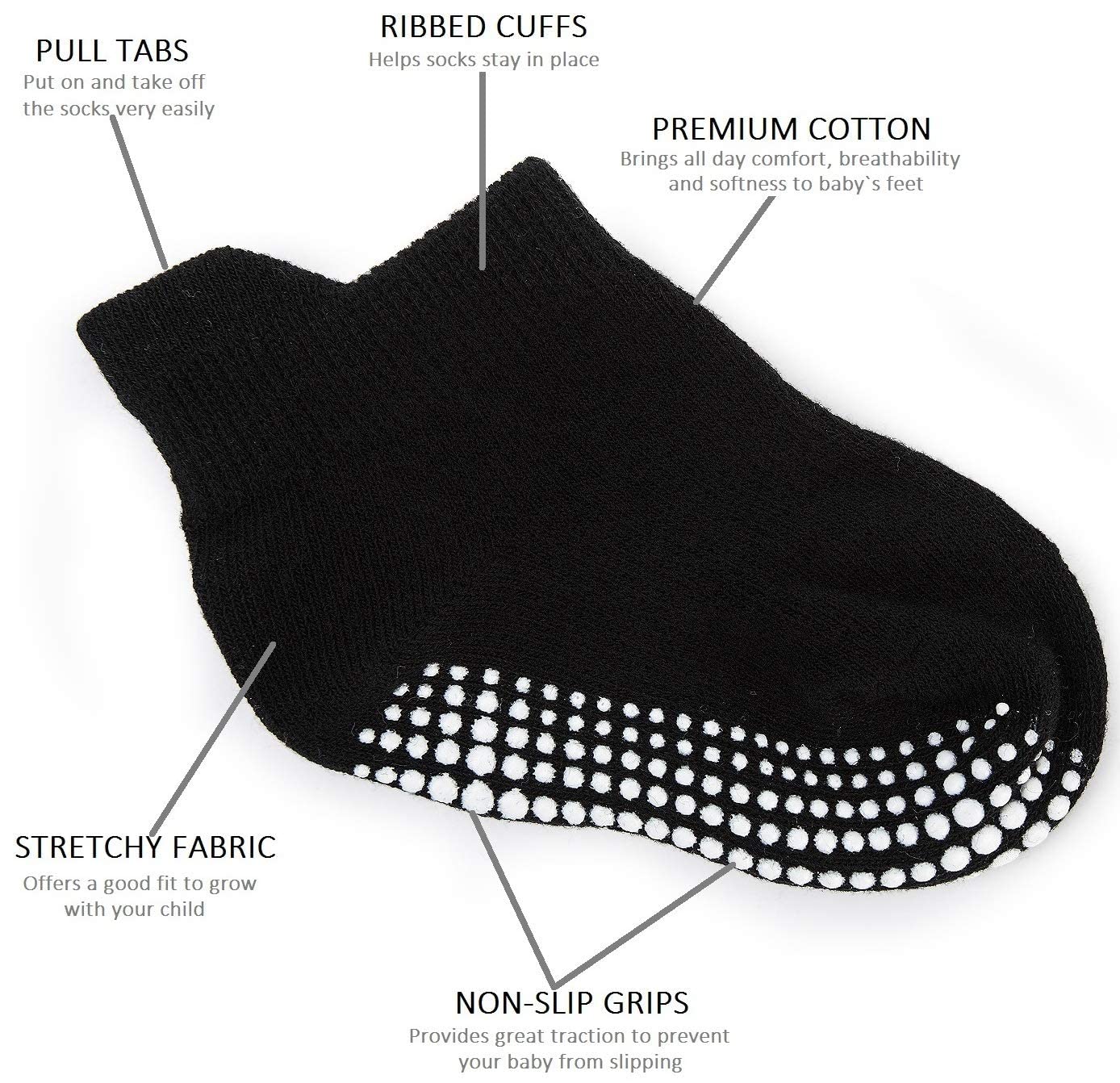 Zaples Baby Non Slip Grip Ankle Socks with Non Skid Soles for Infants Toddlers Kids Boys Girls