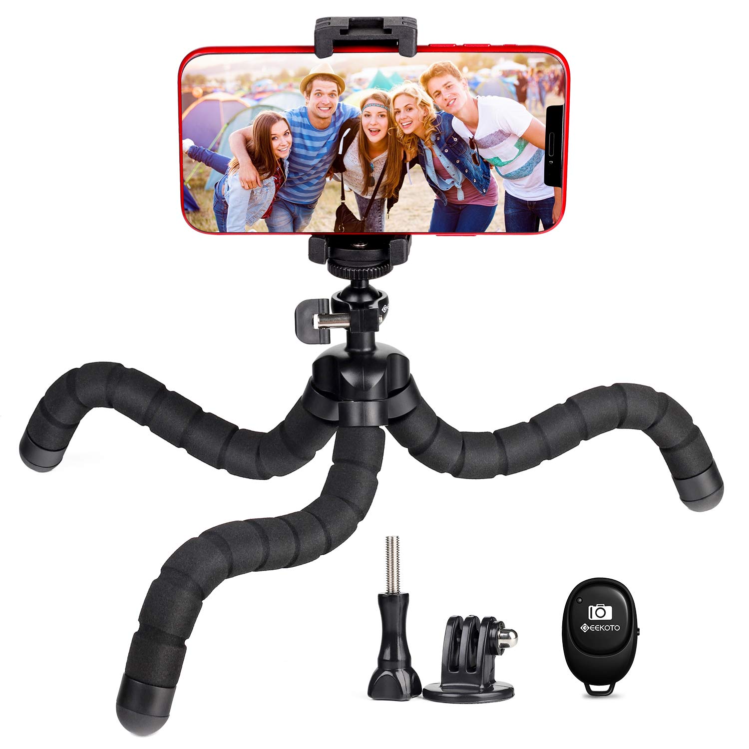 GEEKOTO Flexible Phone Tripod, Mini Travel Tripod with Phone Holder, Universal Clip 360° Rotating Camera Stand Holder for GoPro and Small Camera