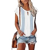Kistore Women's Summer Casual V Neck Tank Tops Cap Sleeve Loose Fit Blouses Tunic Shirts