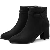 GotSoft Women's Side Bow Ankle Boots Chunky Heel Closed Toe Zipper Booties | Classic Ankle Boots Retro Comfortable 2.5 IN Block Heeled Shoes for Fall Winter Casual Walking Office and Daily Wear