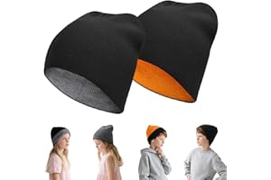 Rosoz Kids Knit Beanie Boys Girls Beanies- Kids Winter Reversible Beanie Hats with Double Sides for 7-12 Years