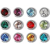 12 Pairs Studex Birthstones Mini 2mm Stainless Steel Bezel Setting Ear Piercing Stud Earrings