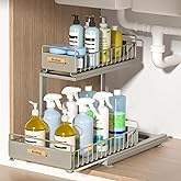 Under Sink Organizer Kitchen - Bathroom Organizers and Storage 2 Tier, Mute Pull Out Cabinet Organizer and Storage Shelves, Slide out Kitchen Organization with Track for Pantry, Grey
