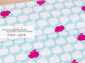 Mamasliebchen <b>FROTTEE</b>-Stoff Apple bite #Mint - pink (0,5m) Apfel Äpfel Meterware