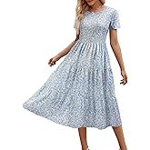 Sureple Spring Round Neck T Shirt Dress for Women Short Sleeve Midi Length,Swing Tiered Bobydoll Dresses with Pockets