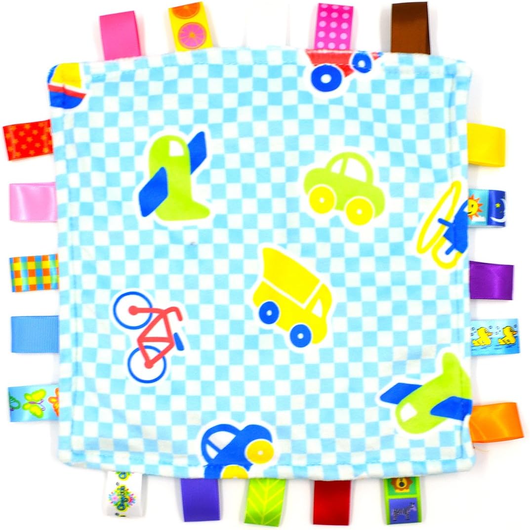 DQTYE Breathable Infant Taggy Blanket Soft Touch Plush Taggy Toys Comfortable Security Taggie Present for Bedtime Newborn Baby, Transportation