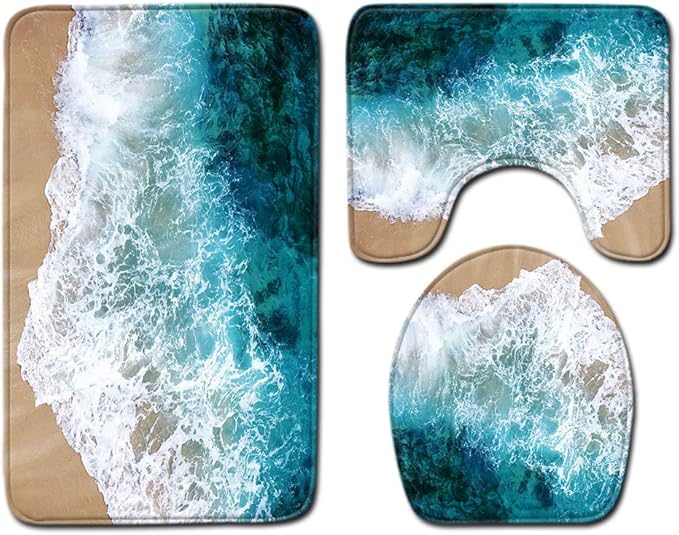 Shinewe - Juego de 3 Piezas de alfombras de baño con diseño de Olas