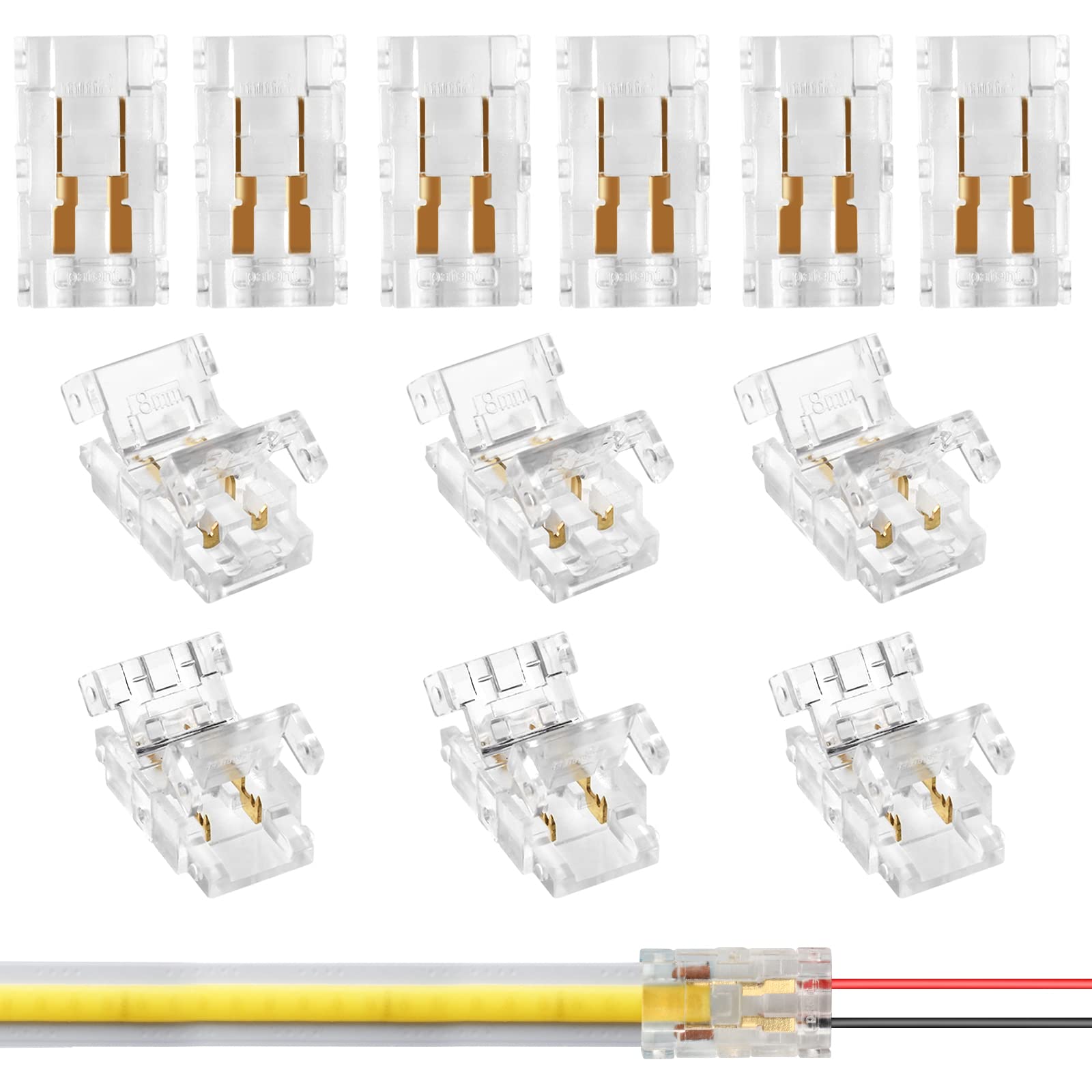 RGBZONE 12Pcs 2pin 8mm COB LED Connectors Strip to
