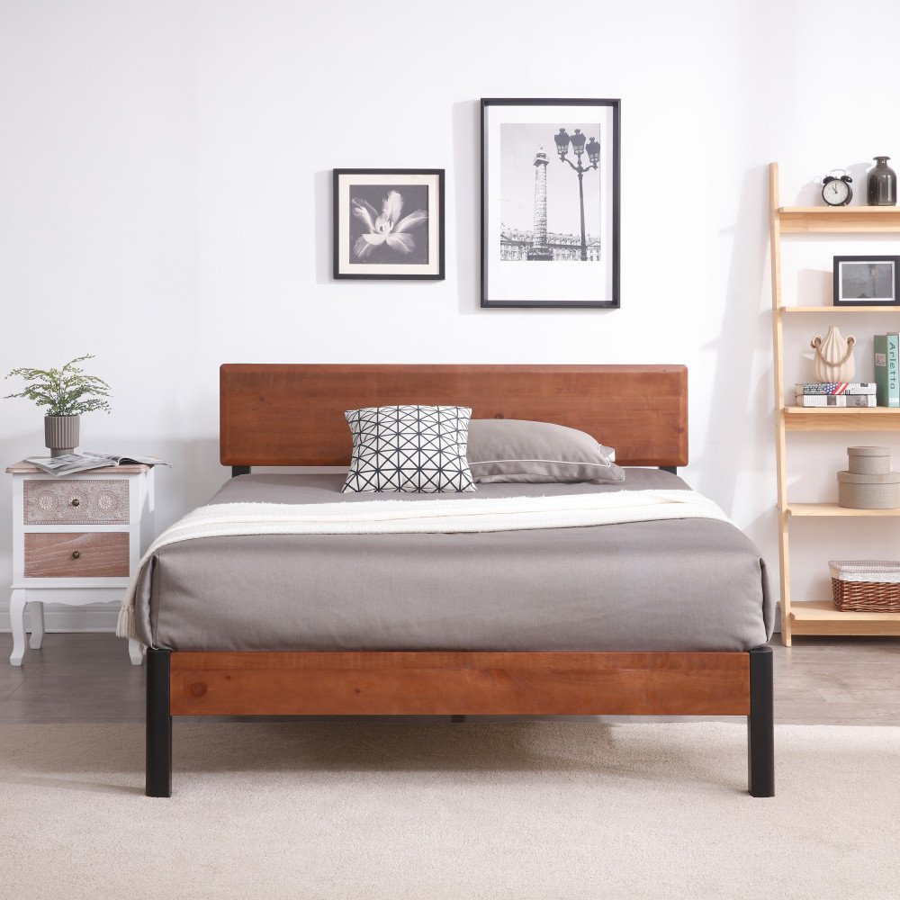 Classic Brands DeCoro Portland Wood Slat and Metal Platform Bed Frame