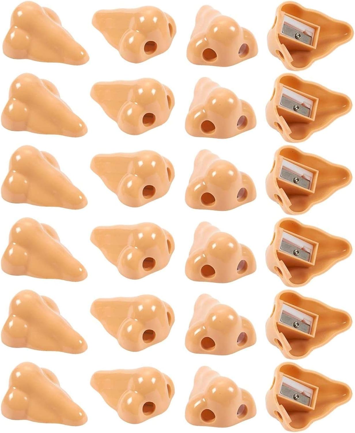 24 Pcs Creative Stationery Nose Pencil Sharpener of Double Hole Hand Held Plastic Nose Pencil