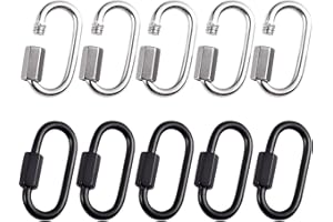FPXNB 10 Packs Quick Links, M4 5/32 inch 304 Stainless Steel Quick Link Chain Connector, Chain Repair Links Chain Links D Shape Oval Locking Carabiner Heavy Duty Capacity 440lb (Black & Silver)