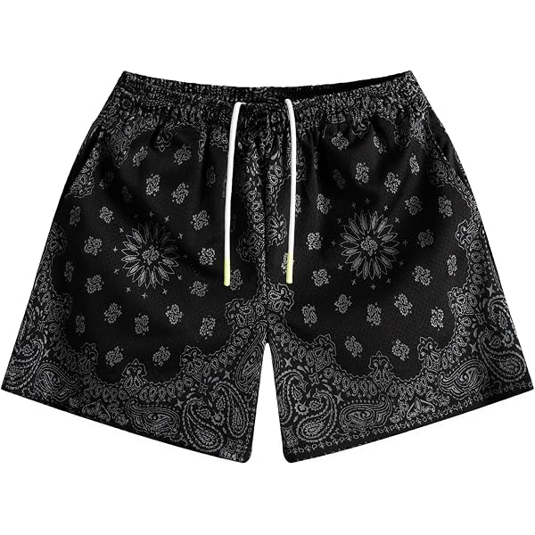 MECH-ENG Mens Paisley Shorts Graphic Bandana Shorts Retro Running