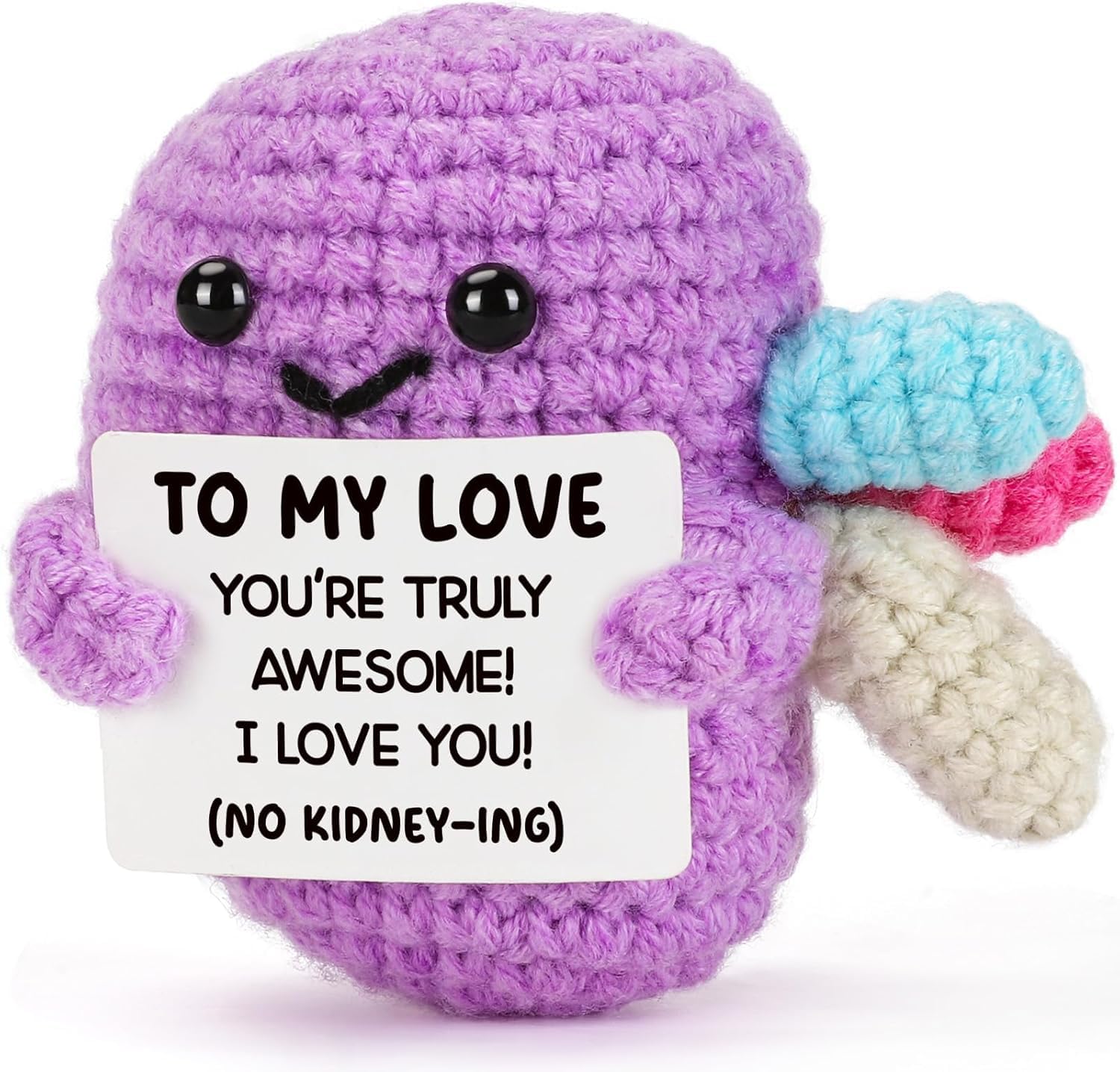 Valentine’s Day Funny Love Gift – Purple Crochet Kidney Plush with “No Kidney-ing” Pun Card – Cute Romantic Present for Boyfriend, Girlfriend, Husband or Wife