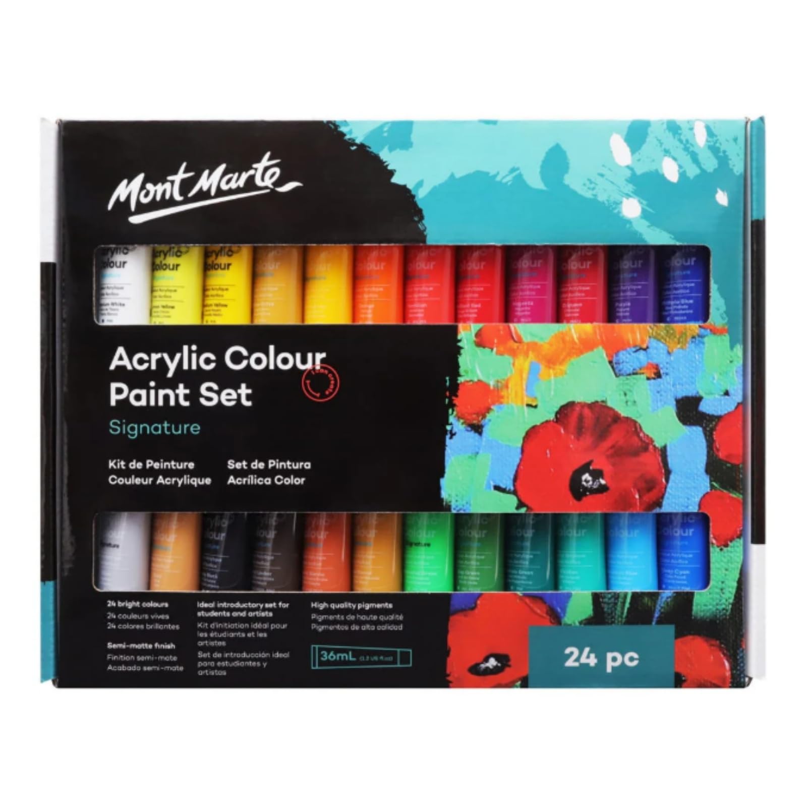 MONT MARTE Acrylic Paint Set – 24 pcs x 36ml Tubes – Ideal for Acrylic Painting – Lightfast Colours with Opacity