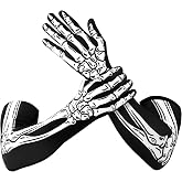Spooktacular Creations Halloween Skeleton Arm Length Gloves for Adult, Bone Skull Gloves for Women Men for Halloween Cosplay Parties