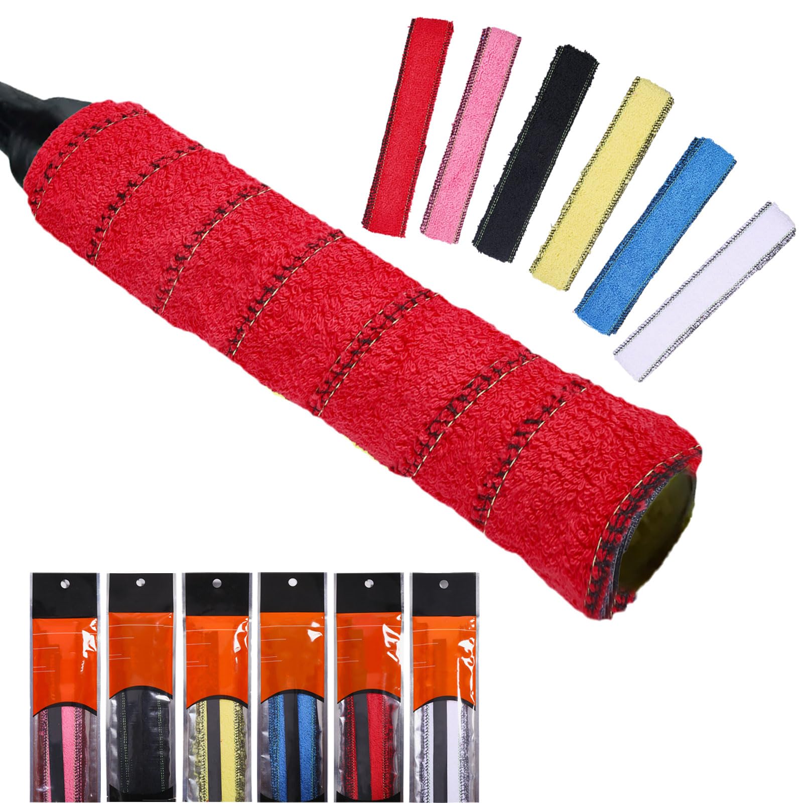 CHGCRAFT 6Pcs 6 Colors Cotton Badminton Grip Non-slip Strap Toweling Racket Grip Tape Badminton Grip Tape Tennis Overgrip for Pickleball Racket Bike Handle Fishing Rod Mixed Color