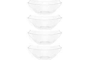 PLASTICPRO Disposable Square Serving Bowls, Party Snack or Salad Bowl, Plastic Clear or White Pack of 4 (16 OUNCE, Clear)