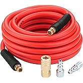 HOOTSUM 1/4 Inch x 25 Feet Hybrid Air Compressor Hose with 3PCS Air Coupler and Plug Fitting Kit, Air Compressor Hose Fitting