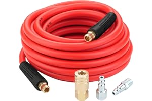 HOOTSUM 1/4 Inch x 25 Feet Hybrid Air Compressor Hose with 3PCS Air Coupler and Plug Fitting Kit, Air Compressor Hose Fitting