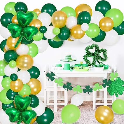 pix St Patrick's Day Themed Party st patrick s theme balloon garland decorations for lucky irish party shamrock garland balloon arch kit green and gold