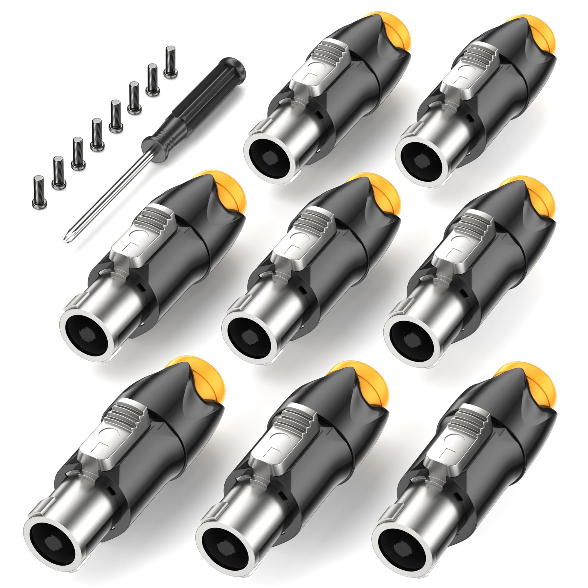 Jumwa 8Pack Speakon Connector Metal Speaker Adapter Twist Lock Speaker Plug With Screwdriver Compatiable with Speakon NL4FC, NL4FX, NLT4X, NL2FC