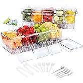 POWLAB Premium Dual-Pack Ice Chilled Condiment Caddy with 4 & 5 Compartments | Includes 304 Stainless Steel Forks X4 | BPA-Free Serving Tray for Parties, BBQs, Salad, Taco Bar, and More