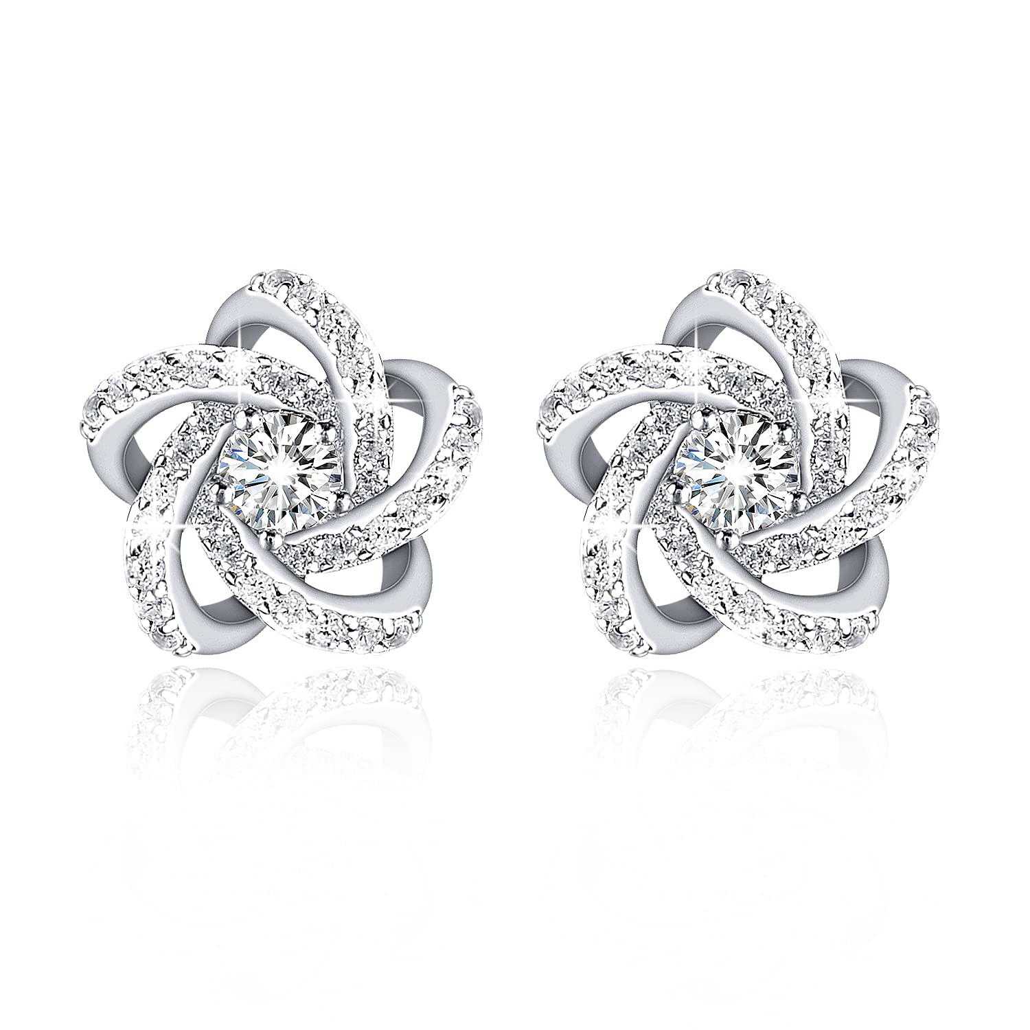 GEORGE · SMITH Mother's Day Gift Earrings for Women Silver Earring Studs with 5A Cubic Zirconia 925 Sterling Silver 2 Style To Choose - With Jewellery Box