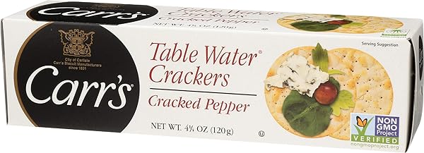 CARR’S TABLE WATER CRACKERS, CRACKED PEPPER, 4.25 OZ