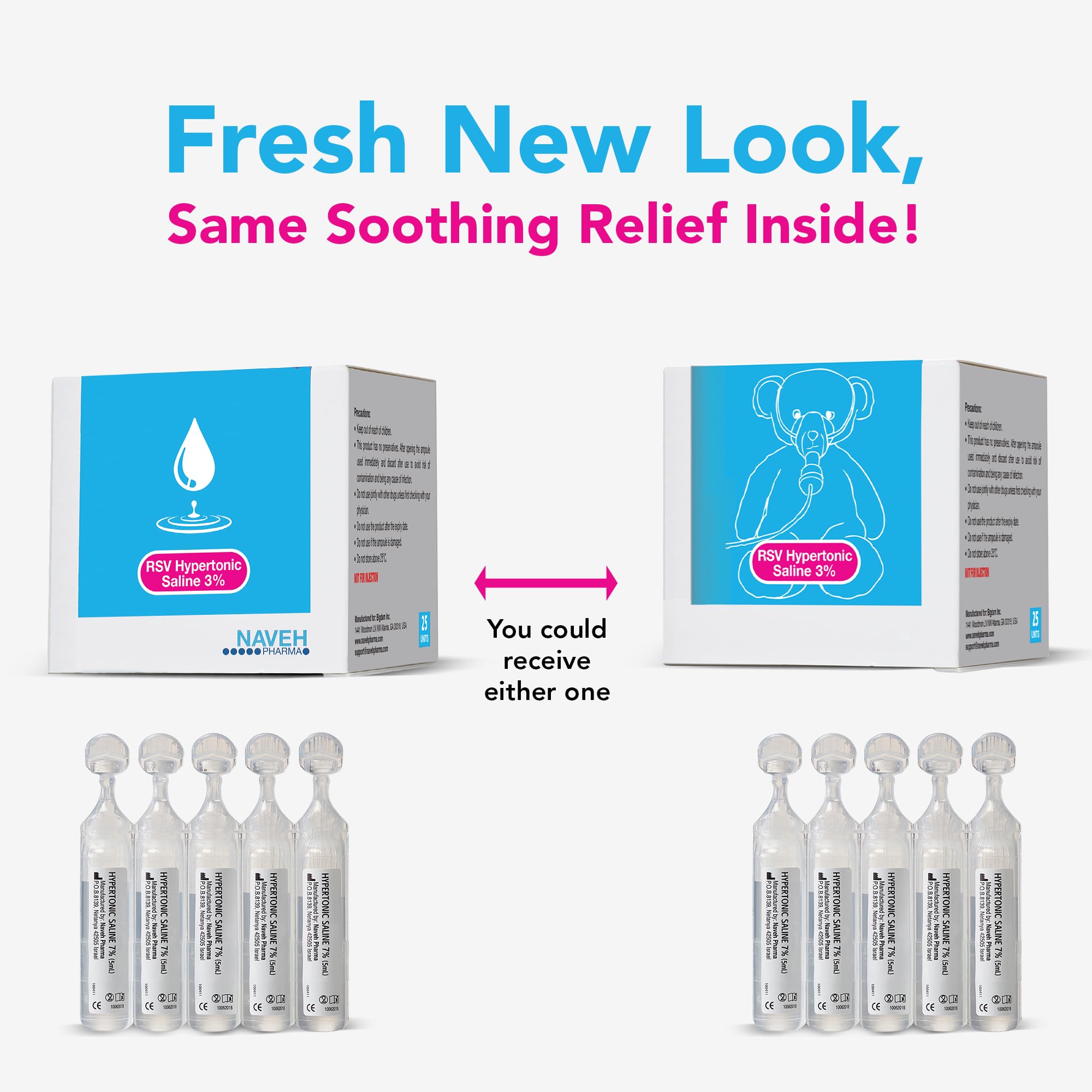 NAVEH PHARMA Saline Solution 3% 5ml Each, 25 per Box Can be used for Nasal Mosturizing and other Uses.