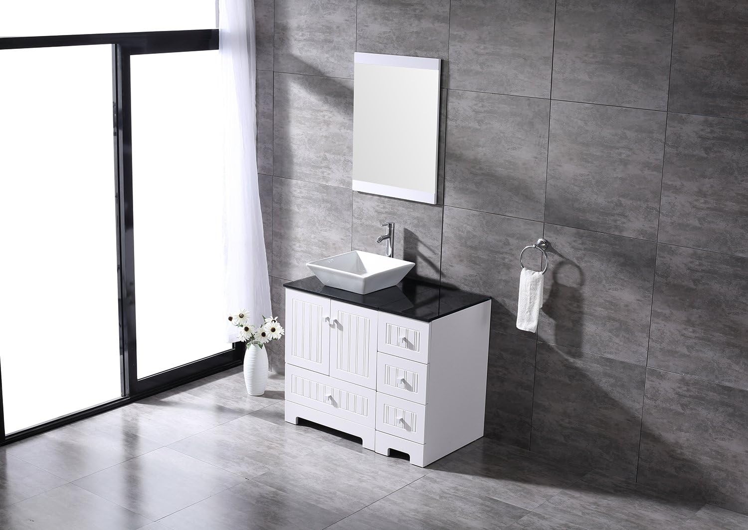Sliverylake 36 Bathroom Vanity And Sink Combo Ceramic Vessel Sink 36 Vanities For Bathrooms Cabinet Countertop Bowl W Mirror Set White Trapeziform Amazon Com