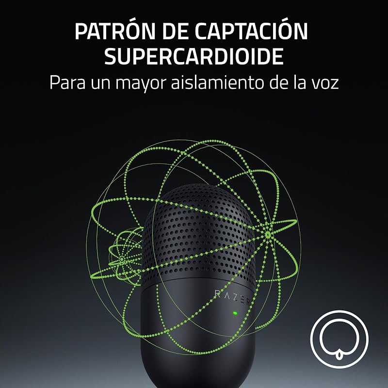 Razer seiren v3 mini - microfone usb ultracompacto - microfone condensador de 14 mm (padrão de captação supercardióide, sensor tap-to-mute com indicador led, amortecedor integrado) preto