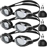 Noritaon 3 Pack Swim Goggles Set - Anti-Fog, UV Protection, Leak-Proof Pool Swimming Goggles with Silicone Swim Cap, Nose Clip &amp; Earplugs, Swim Glasses for Men, Women, Adult, Youth