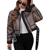 LY VAREY LIN Winter Women Faux Lamb Fur Leather Short Jacket Lapel Zipper Bomber Aviator Coat