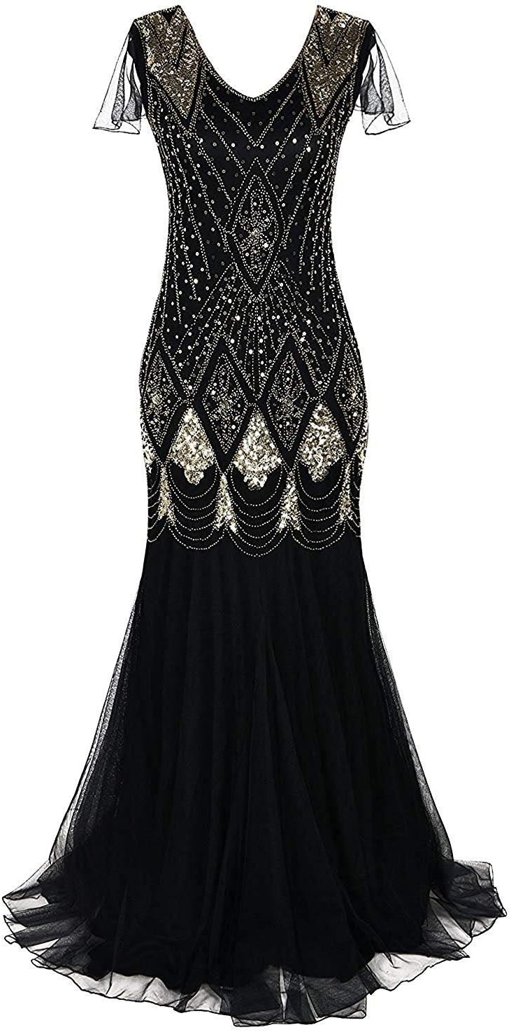 M MAYEVER Mayever Womens Gatsby Flapper Dress Prom Gown Mermaid Hem Ball Evening Party Costume A80