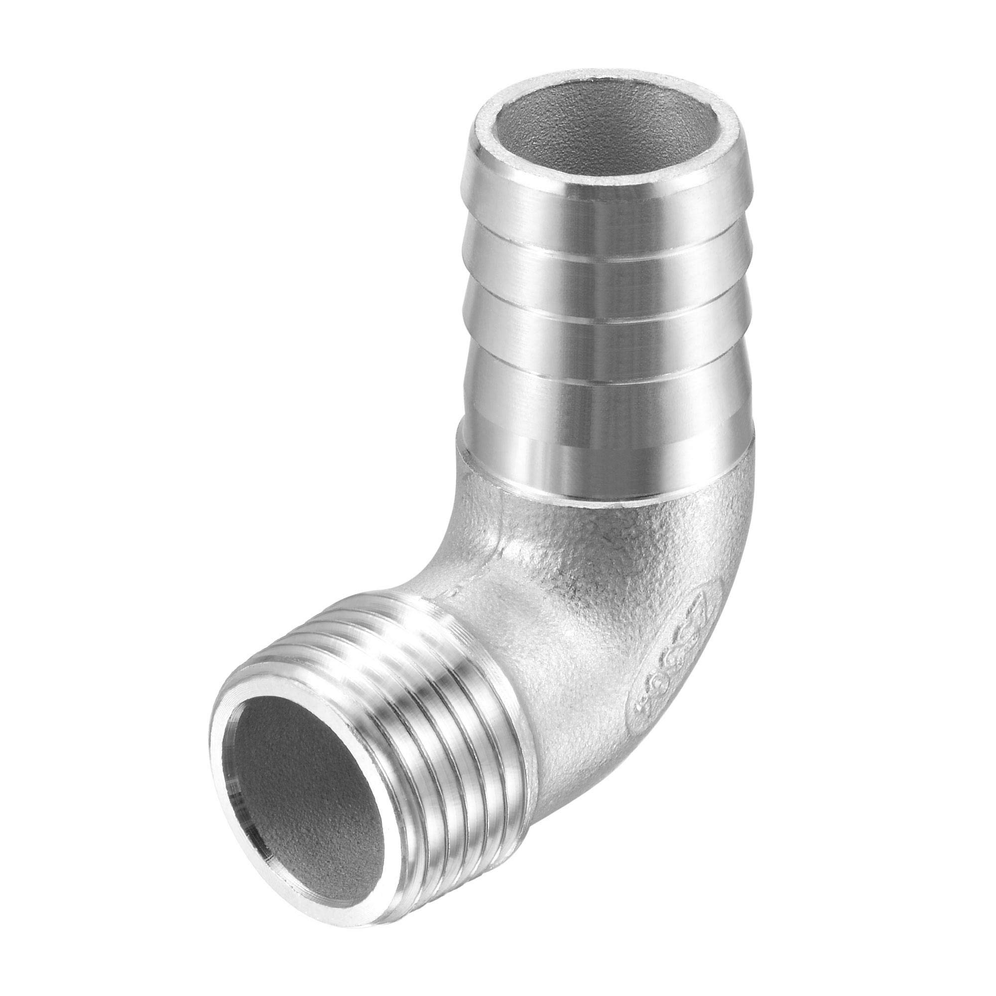 sourcing map 304 Stainless Steel Hose Barb Fitting Elbow, 20mm Barbed x G1/2 Male Pipe Connector Adapter for Water Fuel Air